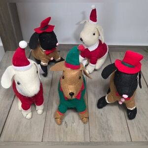 Set Of Five Christmas Decor Plush Fabric Dogs - New With Tags